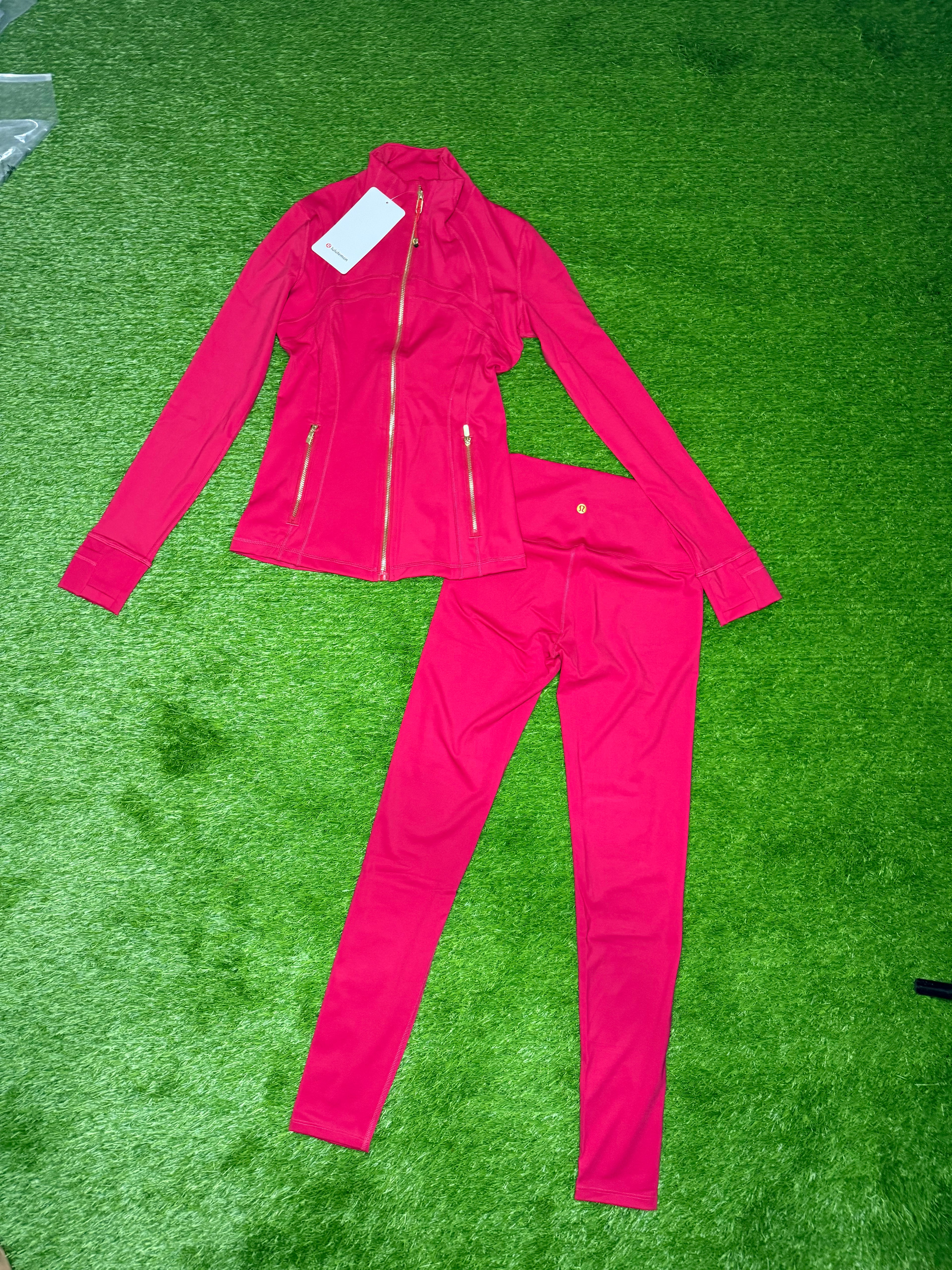 red w/ gold zipper lululemon define set